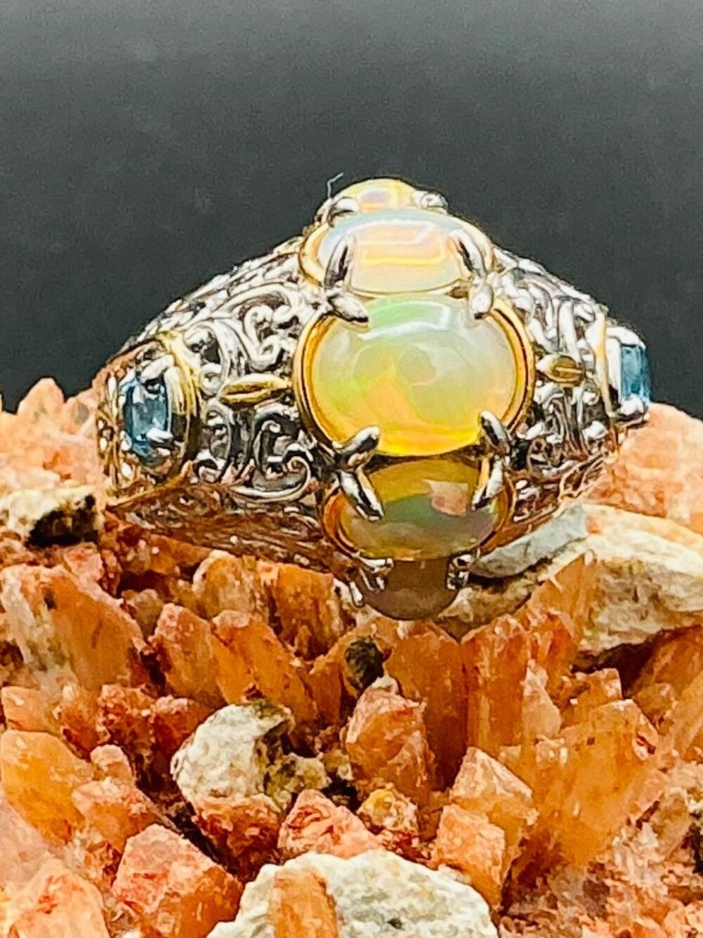 Gems on En Vogue Ethiopian Opal & Blue Topaz Ring R183